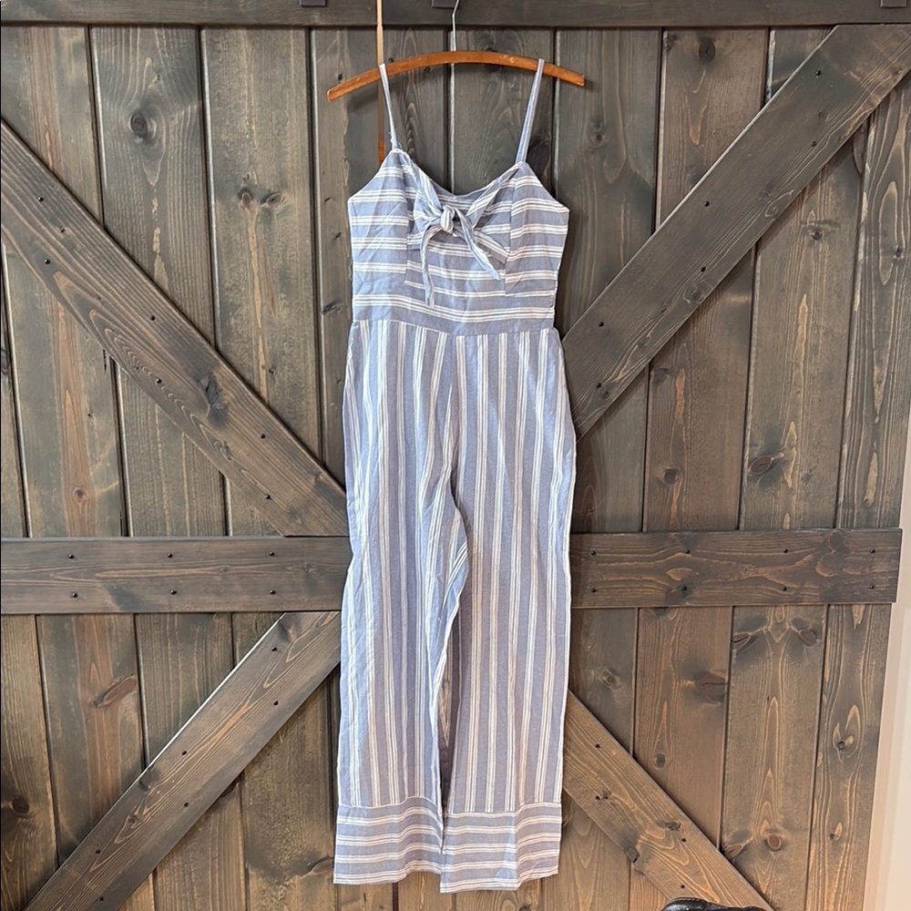 Blue and White Striped Jumpsuit with Spaghetti Straps